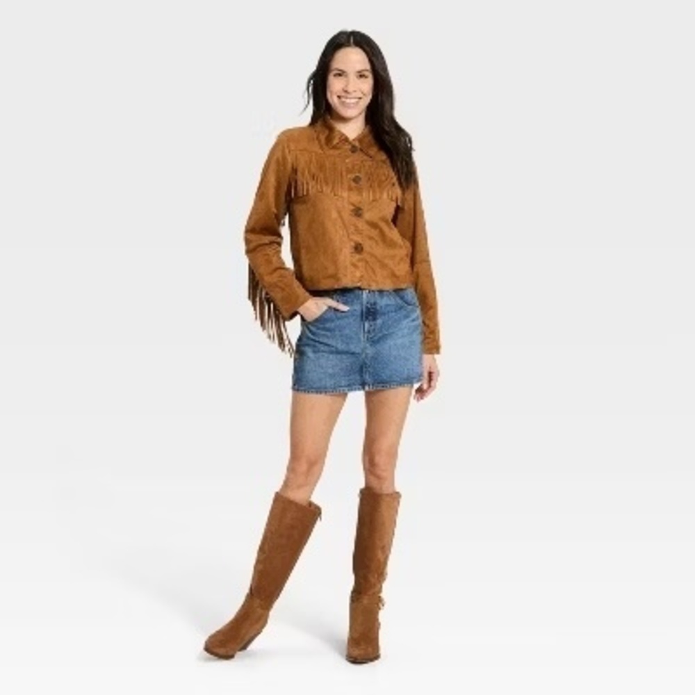 NWT Women's Faux Suede Fringe Jacket - Wild Fable™ Brown XL - Picture 3 of 3